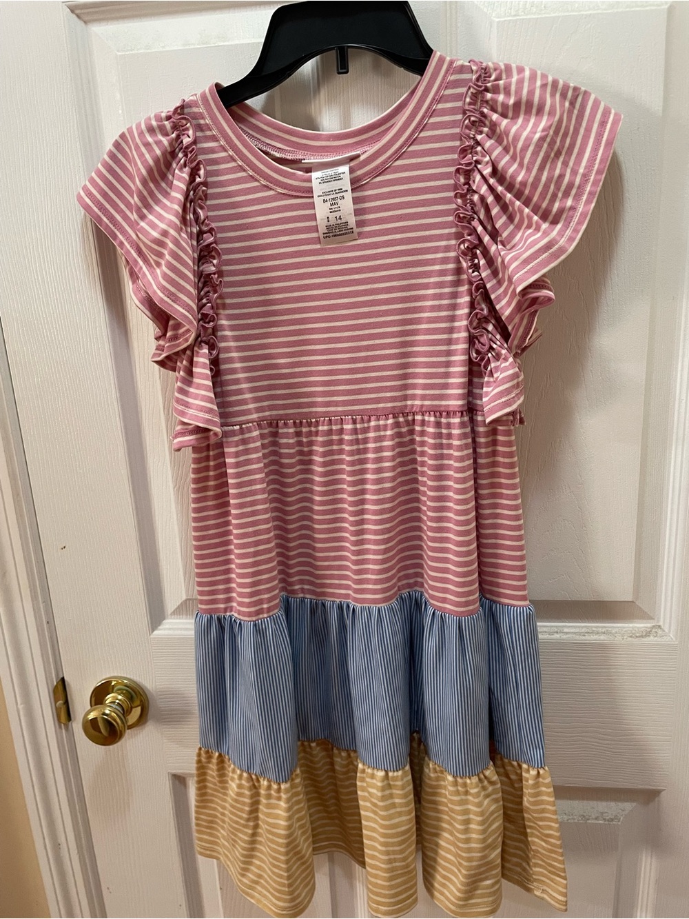 Bonnie Jean Pink Multi-Stripe Tiered Ruffle Sleeve Dress